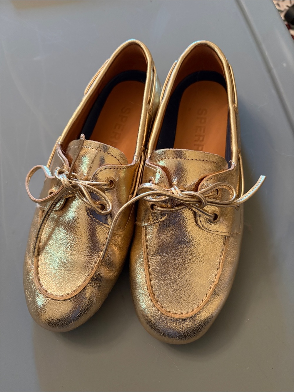 Sperry Slim Boat Shoes Metallic Gold Size 6.5